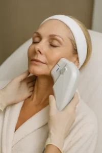 Woman receiving HIFU non surgical facelift treatment Mortlake