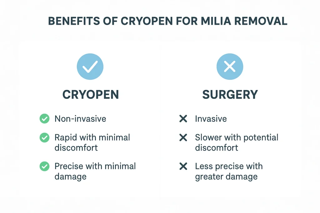 Benefits of cryopen for milia removal Mortlake compared to surgical treatments.