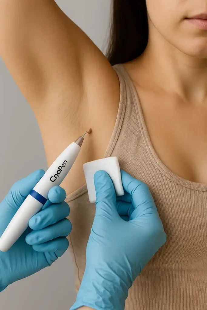 woman having cryopen to remove underarm skin tags Mortlake