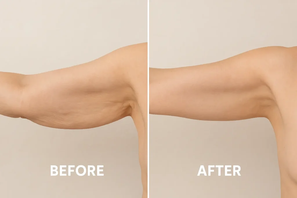 Picture of LA LIPO Mortlake before and after results of skin tightening treatment on the upper arms.